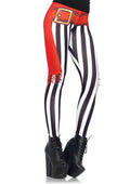 Swashbuckler stripy print leggings with sash and sword detail LARGE BLACK/WHITE
