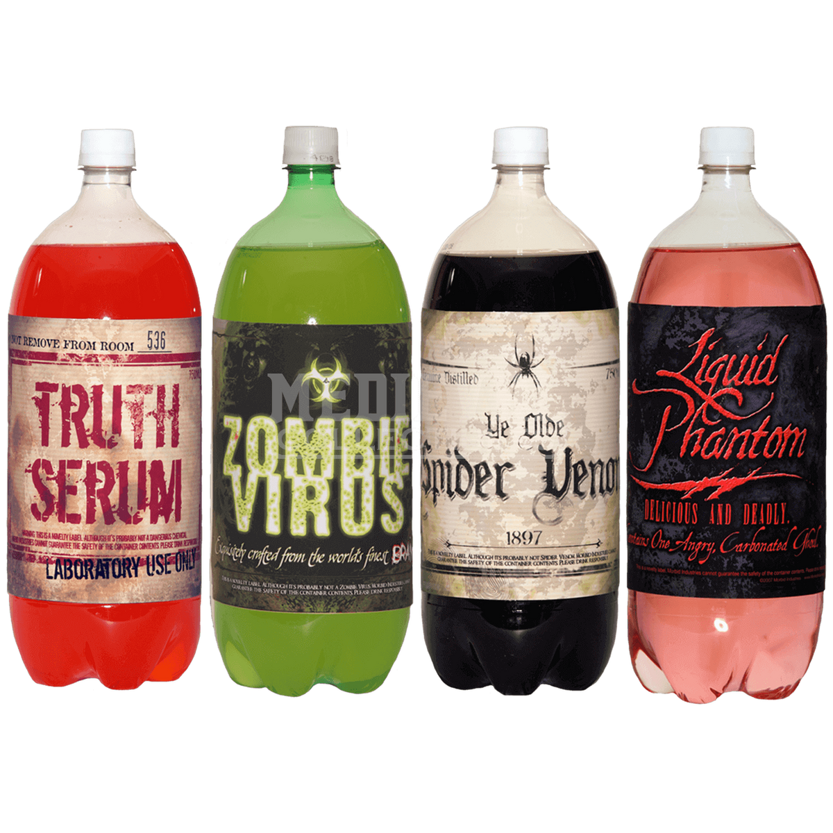 2 LITER HALLOWEEN NOVELTY BOTTLE LABELS ZOMBIE VIRUS TRUTH SERUM