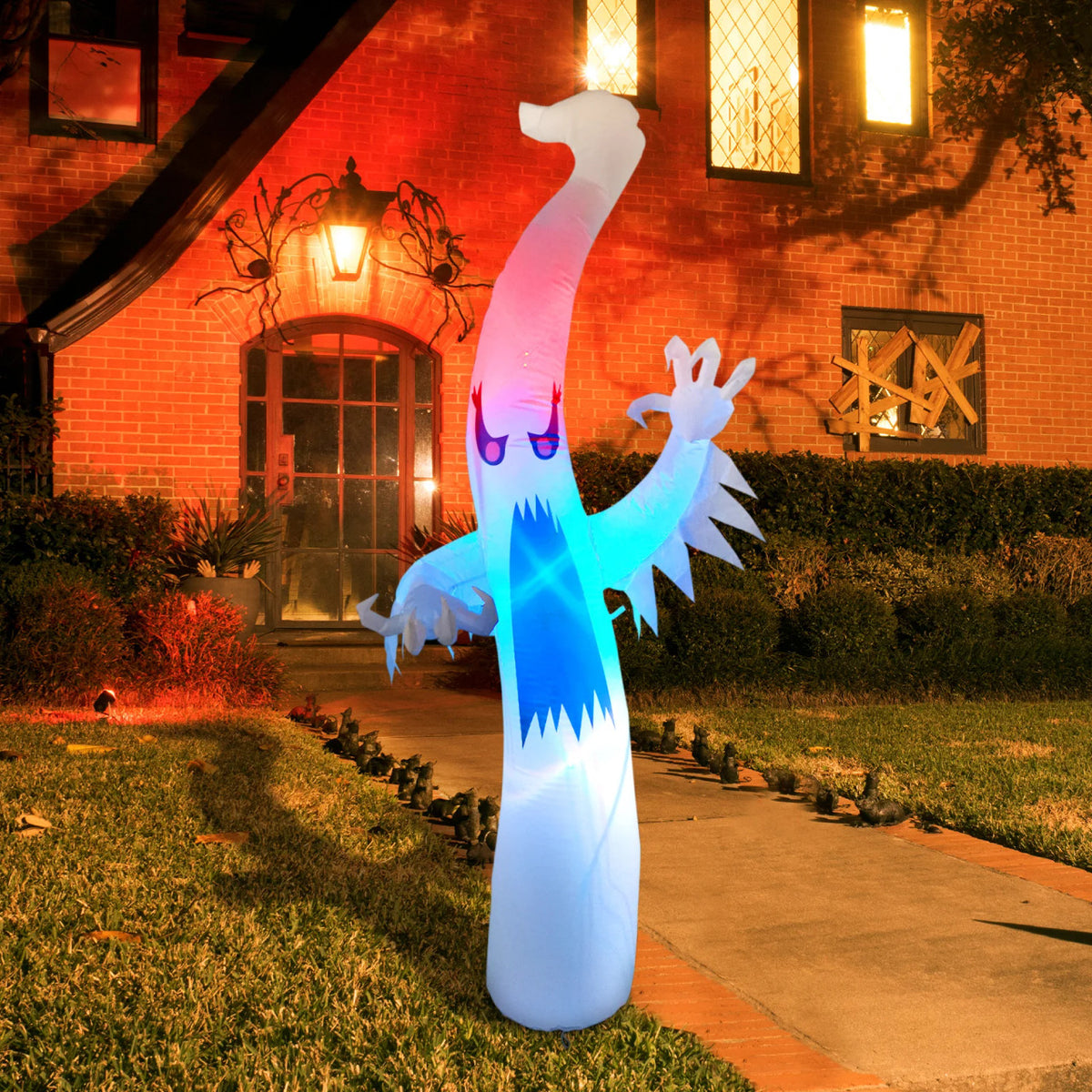Inflatable Tall Standing Halloween Ghost Yard Decoration, Rainbow Color Indoor and Outdoor Garden Halloween Decoration, Party Decoration for Holiday, Home Decorations