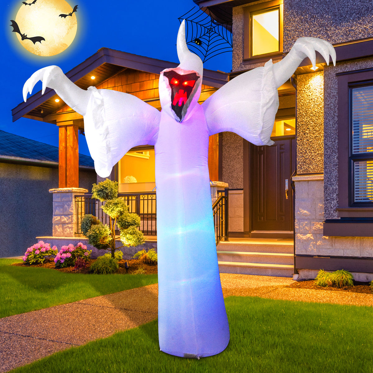 12 Ft High Halloween Inflatable Narrow face Ghost Blow Up Yard Decoration