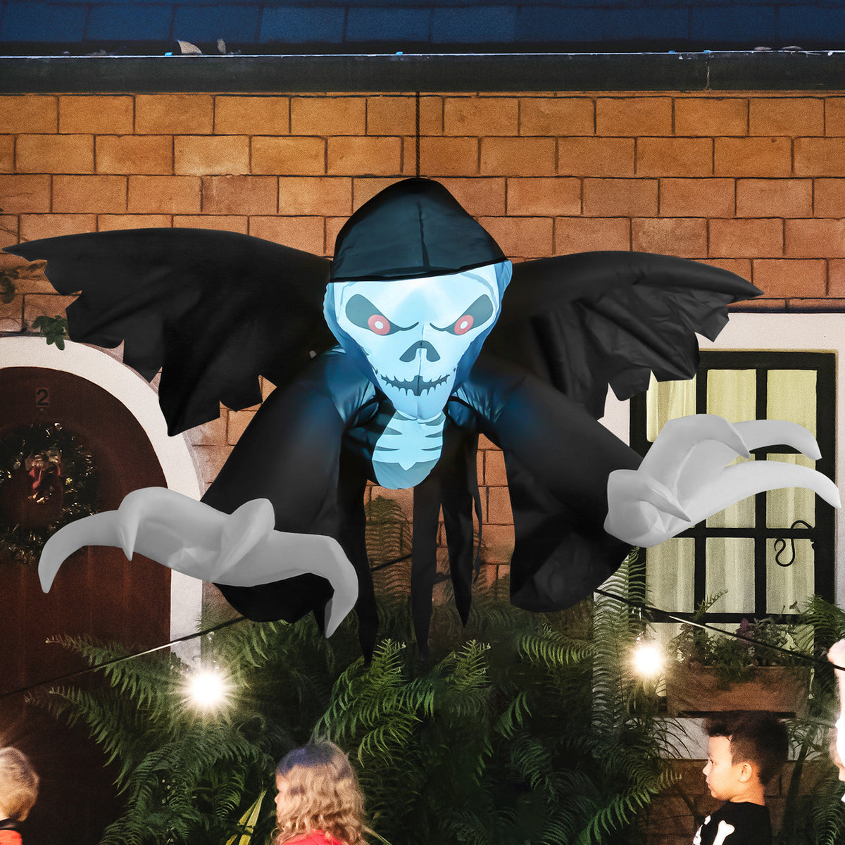 5.2 FT Halloween Inflatable Hanging Skeleton Ghost with Raising Hands and Wing
