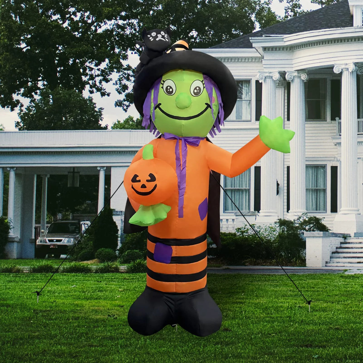 Halloween Inflatable 5.7FT Ghost with Pumpkin with Built-in LEDs Blow Up Yard Decoration for Holiday Party Indoor, Outdoor, Yard, Garden, Lawn