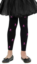 FOOTLESS TIGHTS BLACK PINK SKULLS AND CROSSBONES CHILD'S  M/L