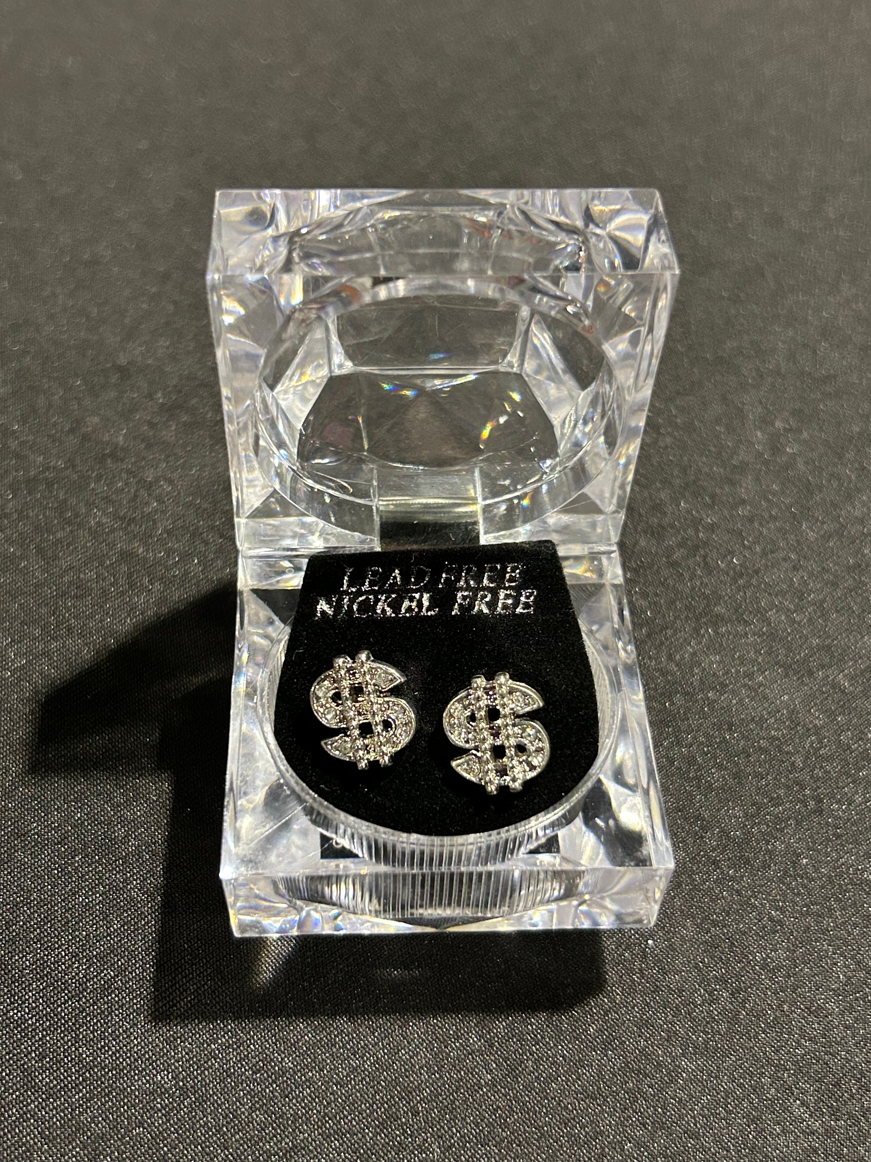 Money sign silver earrings