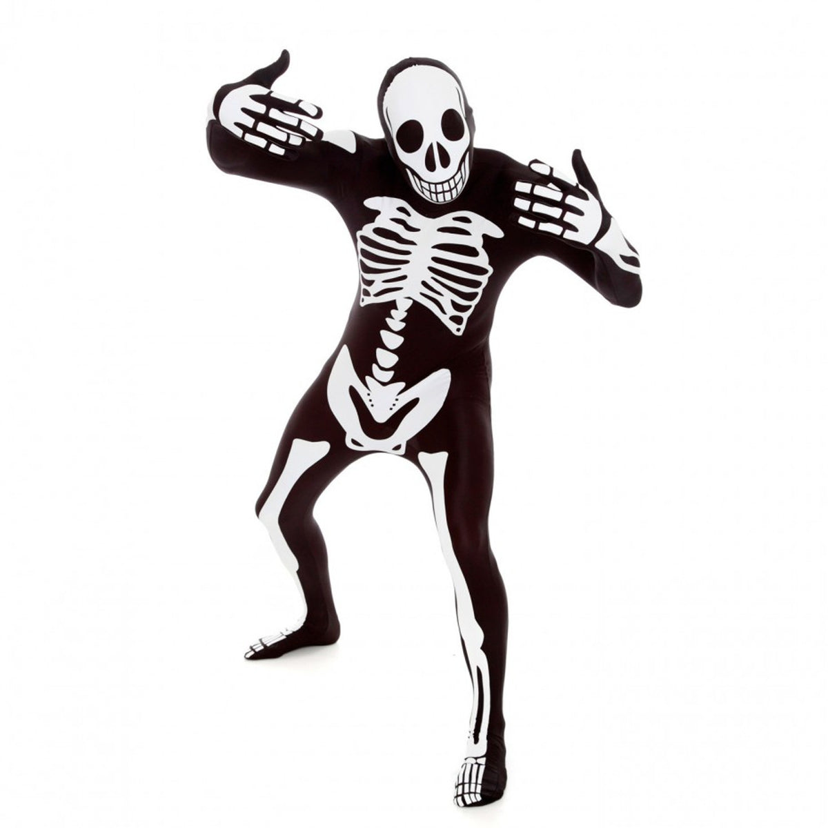 HALLOWEEN MORPHSUIT MENS BLACK SKELETON (LARGE)
